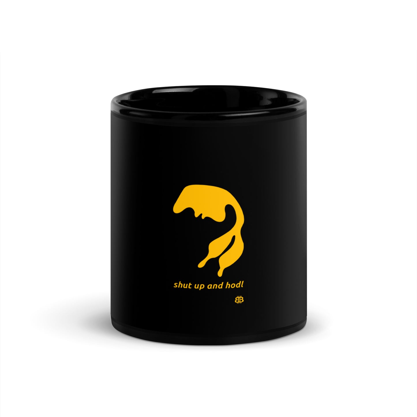 Schwarz glänzende PROOF-OF-WORK-Tasse „Shutup“ (NICHT spülmaschinenfest!)