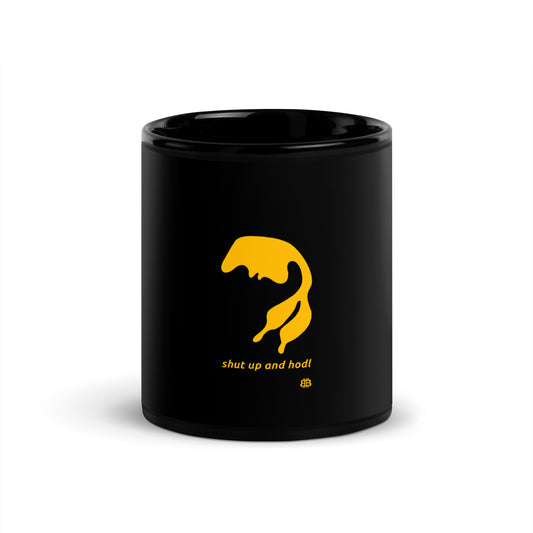 Schwarz glänzende PROOF-OF-WORK-Tasse „Shutup“ (NICHT spülmaschinenfest!)