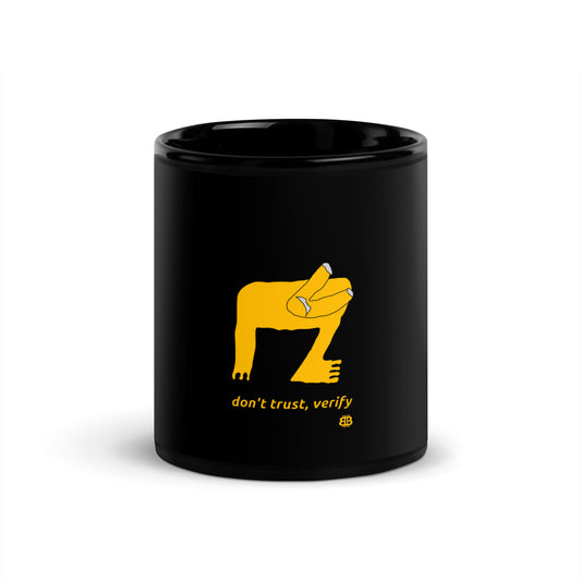 Schwarz glänzende PROOF-OF-WORK-Tasse „Verify“ (NICHT spülmaschinenfest!)