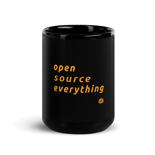 Schwarz glänzender PROOF-OF-WORK-Becher „OS everything“ (NICHT spülmaschinenfest!)