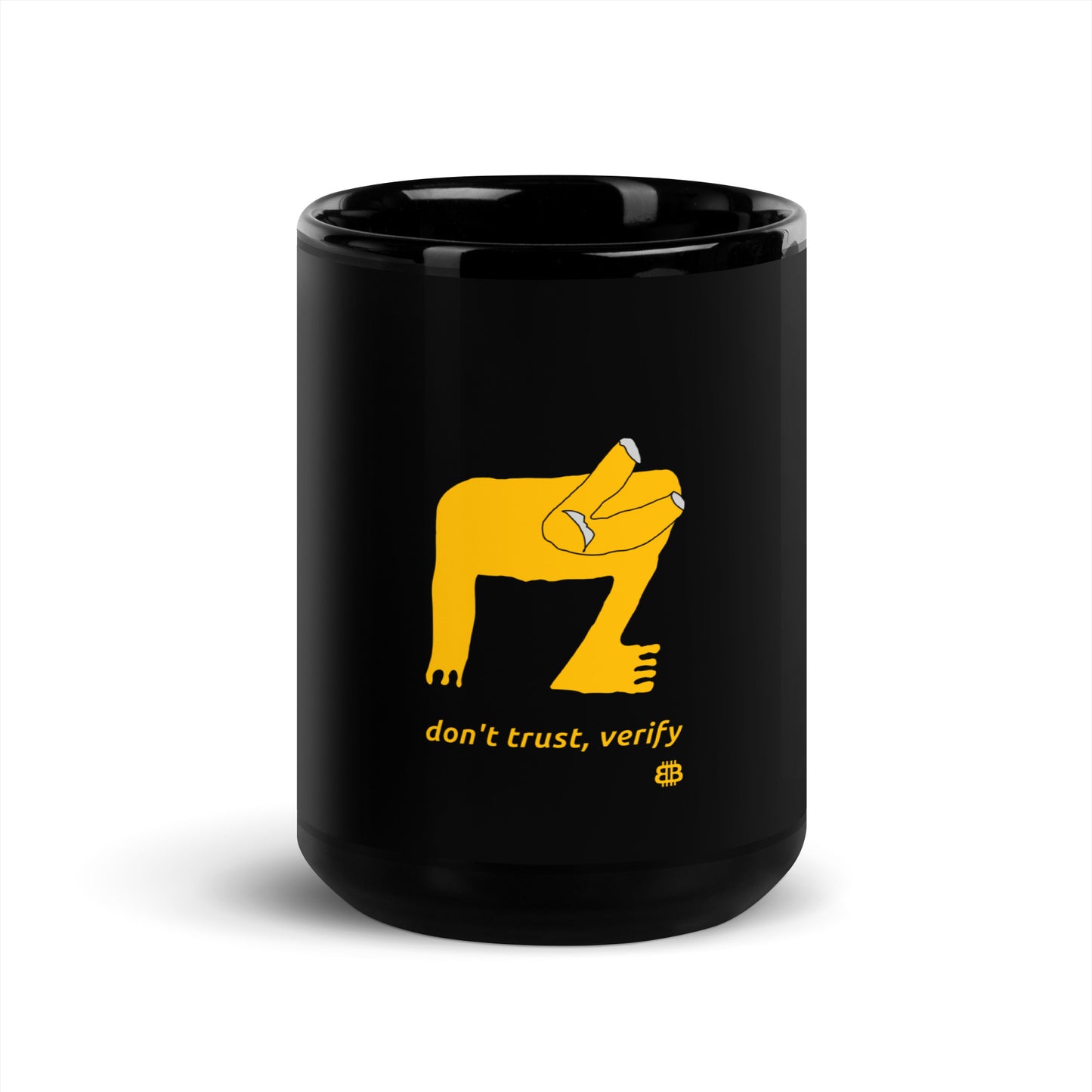 Schwarz glänzende PROOF-OF-WORK-Tasse „Verify“ (NICHT spülmaschinenfest!)