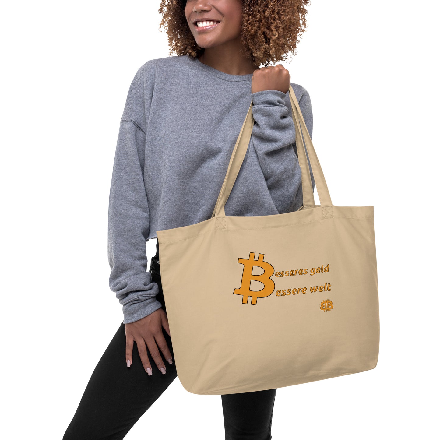 Large organic tote bag "Geld-Welt"