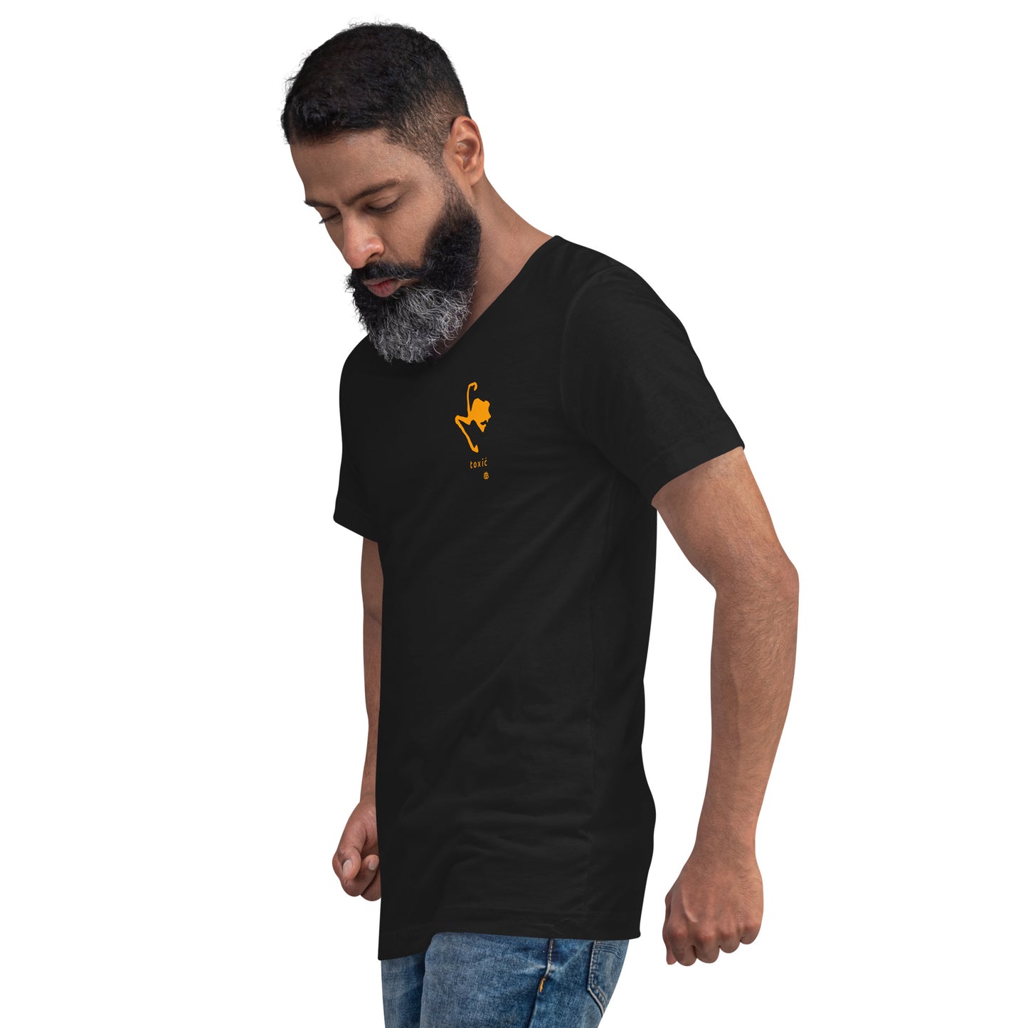 Unisex Kurzarm-T-Shirt mit V-Ausschnitt „Toxić_sm“