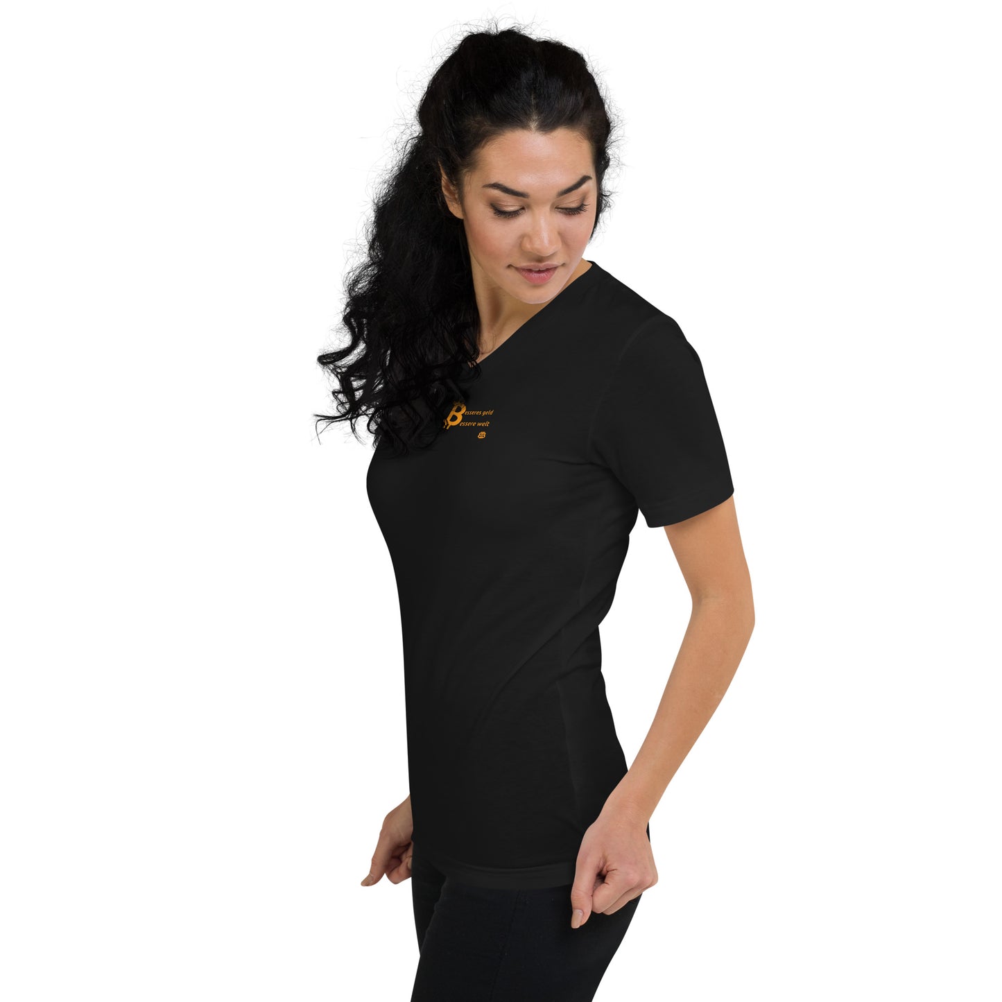 Women's Short Sleeve V-Neck T-Shirt "Geld-Welt_sm"