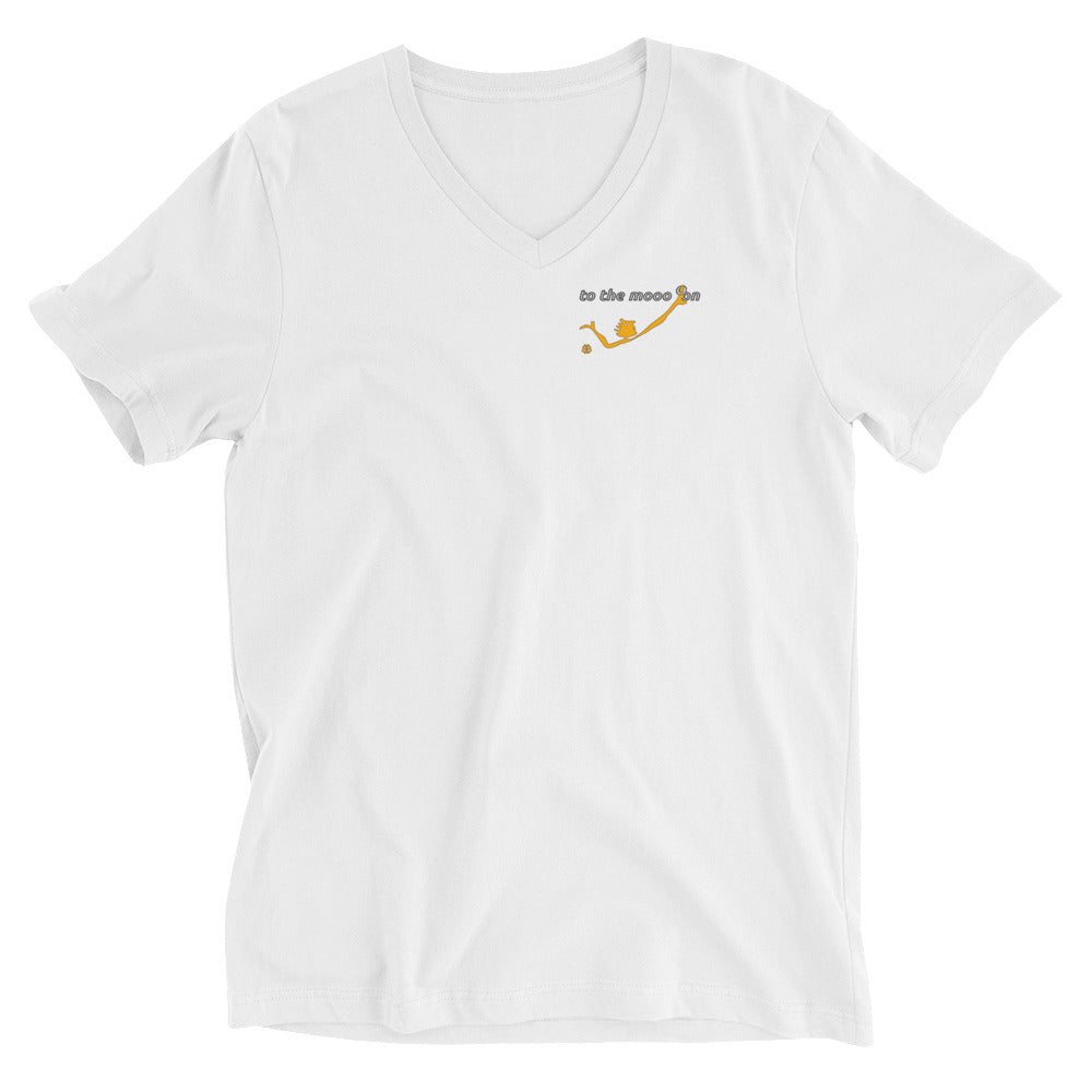 Unisex Kurzarm-T-Shirt mit V-Ausschnitt „Mooon_sm“
