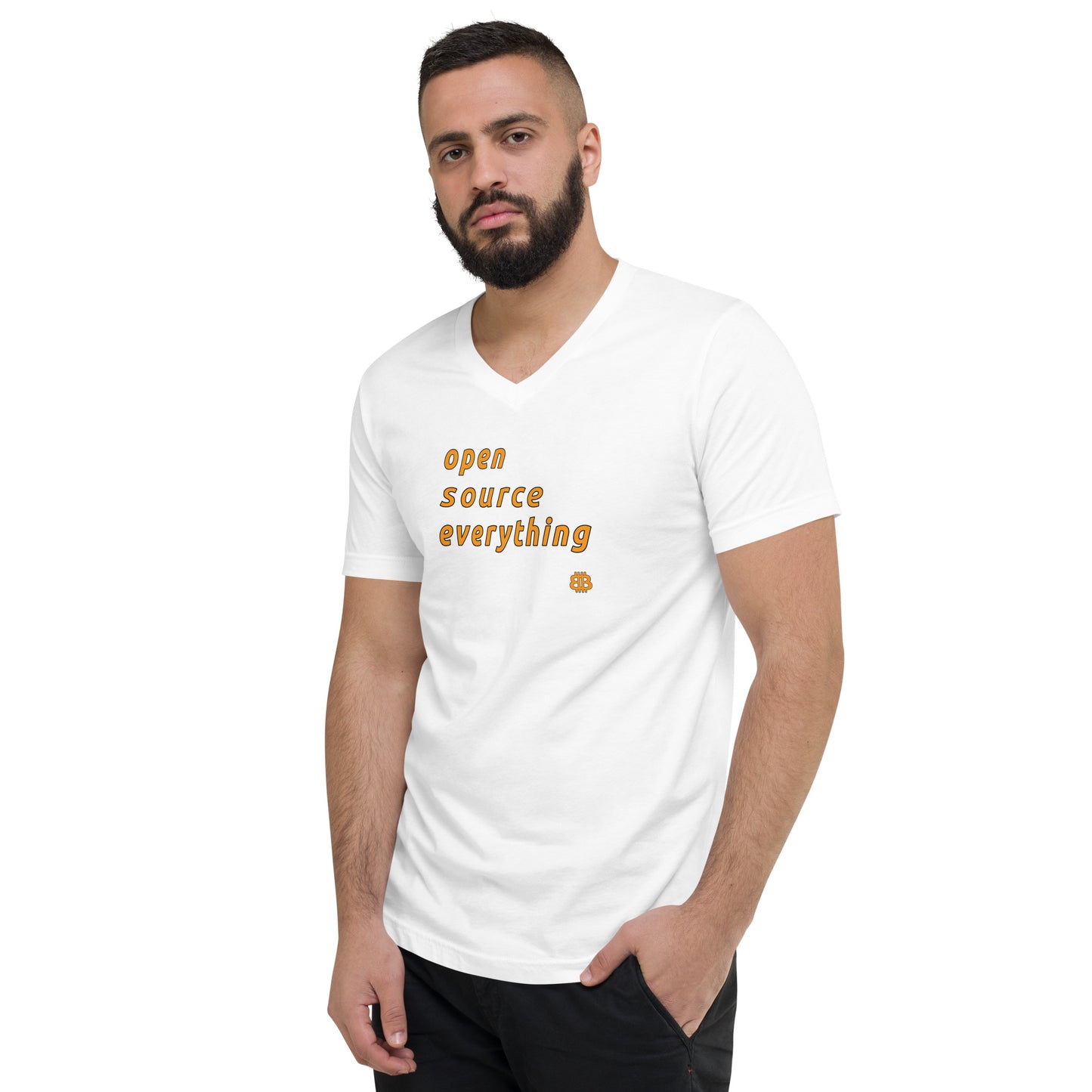 Herren Kurzarm-T-Shirt mit V-Ausschnitt „OS everything“