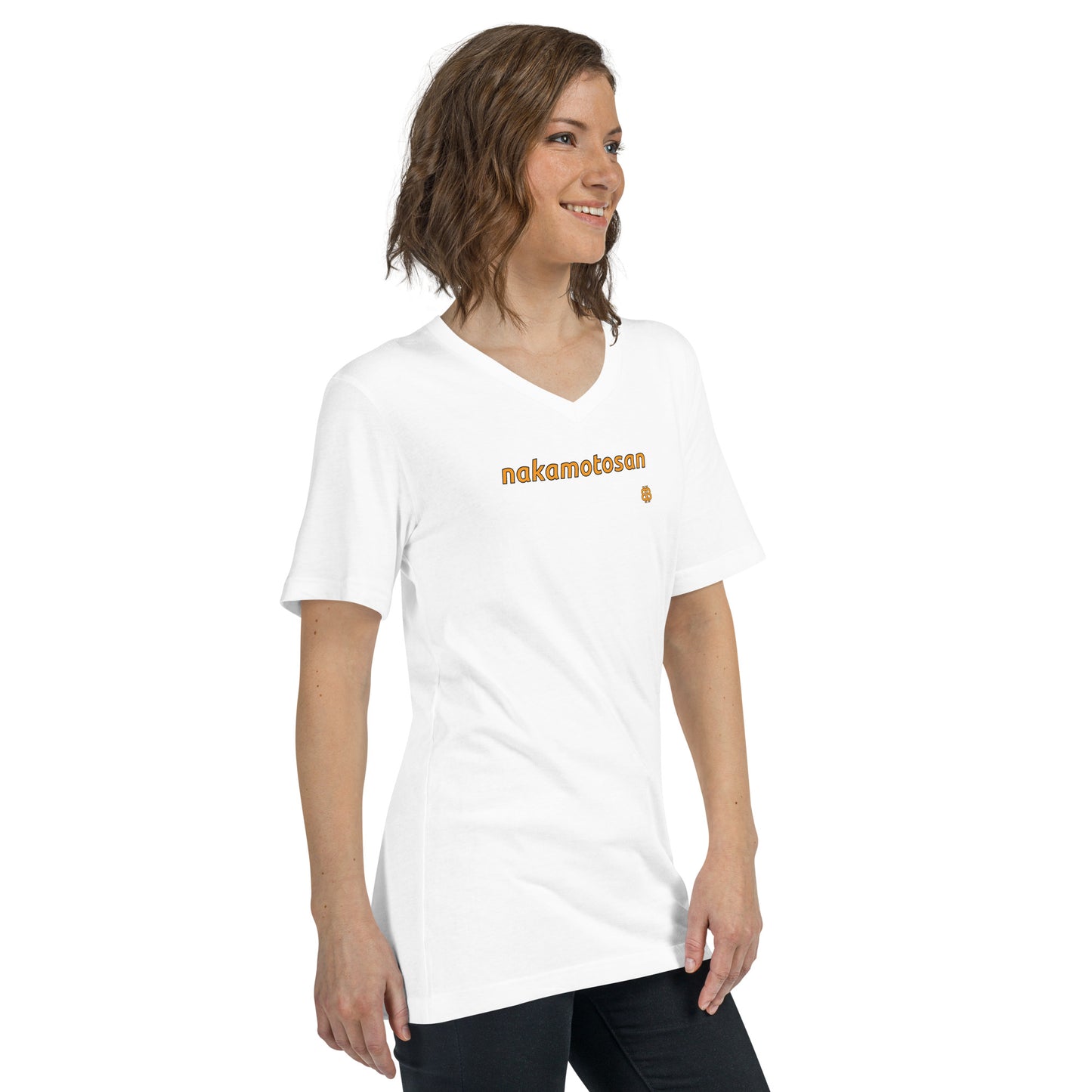 Unisex Kurzarm-T-Shirt mit V-Ausschnitt „-san“