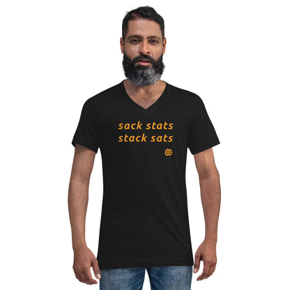 Unisex Kurzarm-T-Shirt mit V-Ausschnitt „SackStats“