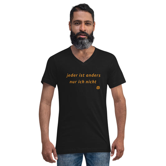 Unisex Kurzarm-T-Shirt mit V-Ausschnitt „Anders“