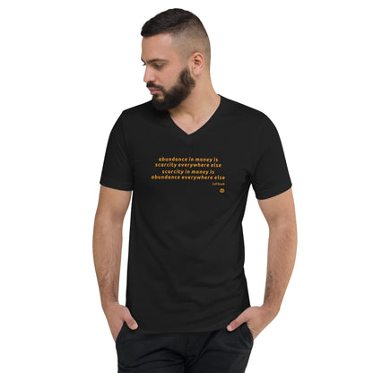 Unisex Kurzarm-T-Shirt mit V-Ausschnitt „Abundance_booth“