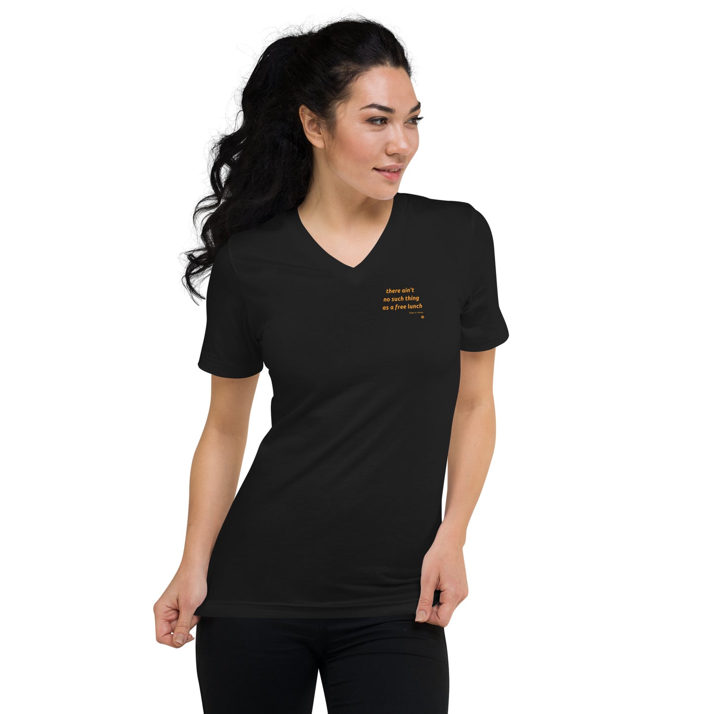 women's Short Sleeve V-Neck T-Shirt "FreeLunch_sm"