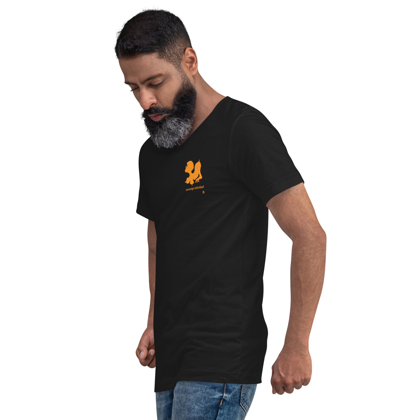 Unisex Kurzarm-T-Shirt mit V-Ausschnitt „SovereignIndividual_sm“