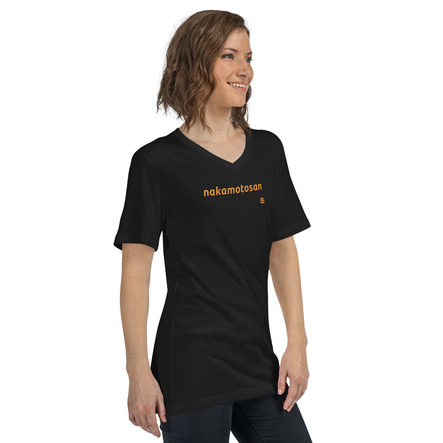 Unisex Kurzarm-T-Shirt mit V-Ausschnitt „-san“