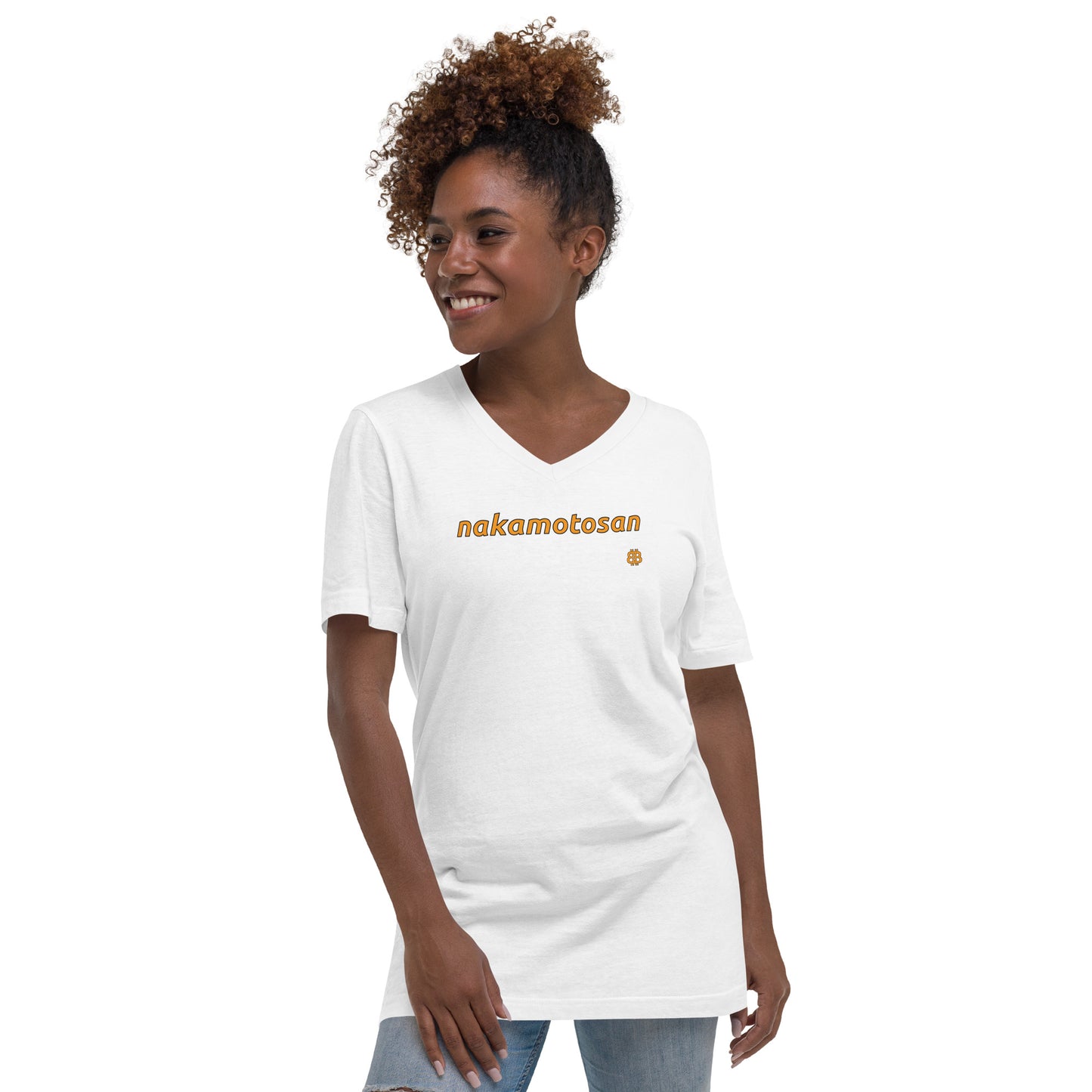 Unisex Kurzarm-T-Shirt mit V-Ausschnitt „-san“