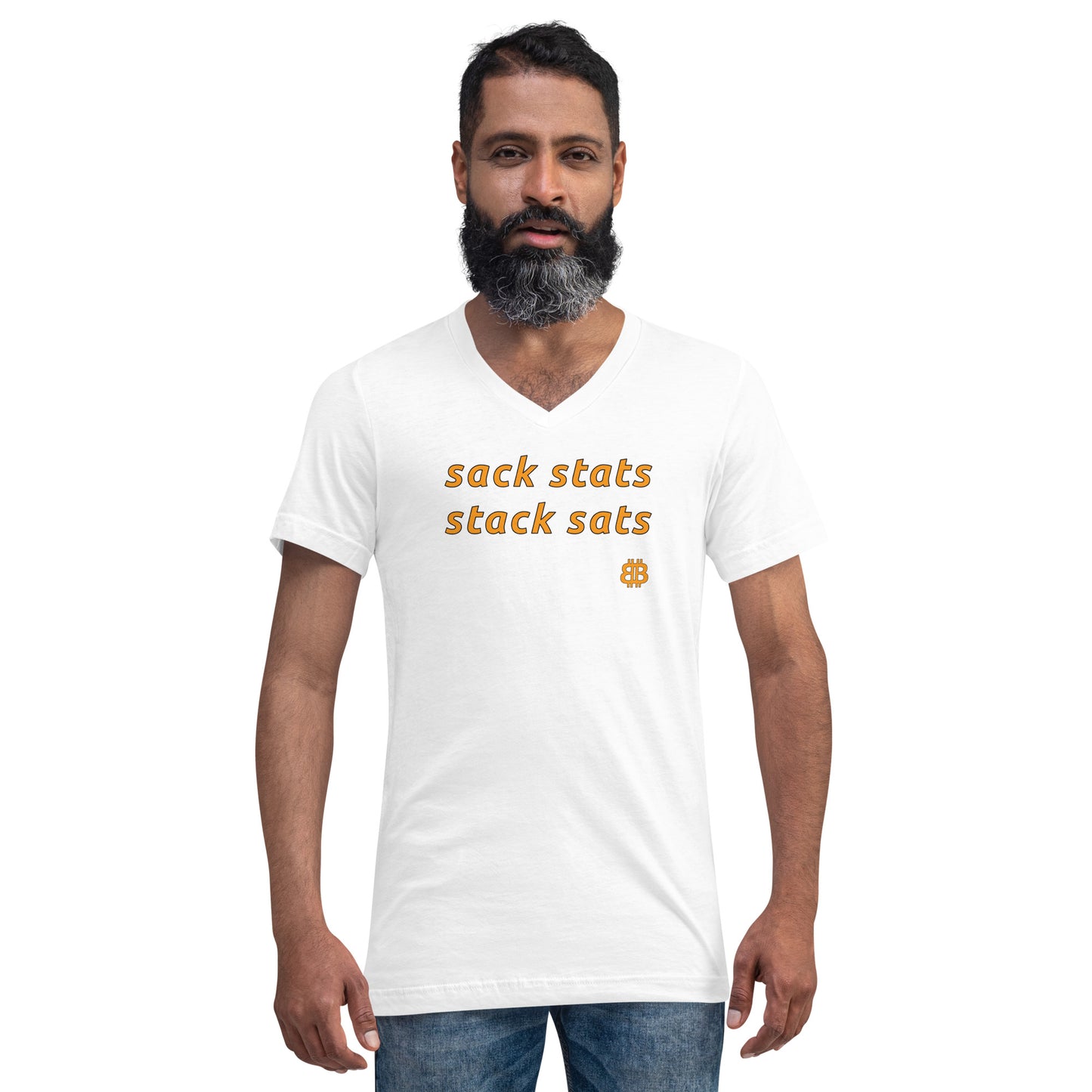 Camiseta unisex de manga corta y cuello en V "SackStats"