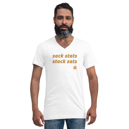 Unisex Kurzarm-T-Shirt mit V-Ausschnitt „SackStats“