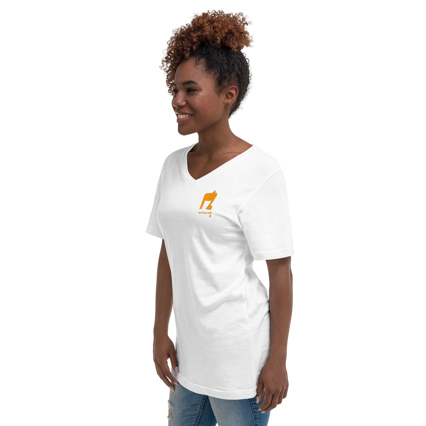 Unisex Kurzarm-T-Shirt mit V-Ausschnitt „Verify_sm“