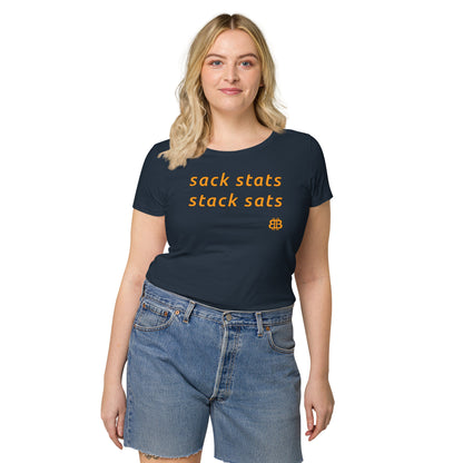 Camiseta mujer manga corta cuello ancho "SackStats"