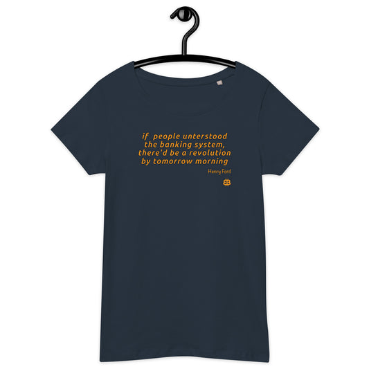 Damen-Bio-T-Shirt mit weitem Halsausschnitt und kurzen Ärmeln „Revolution_engl“