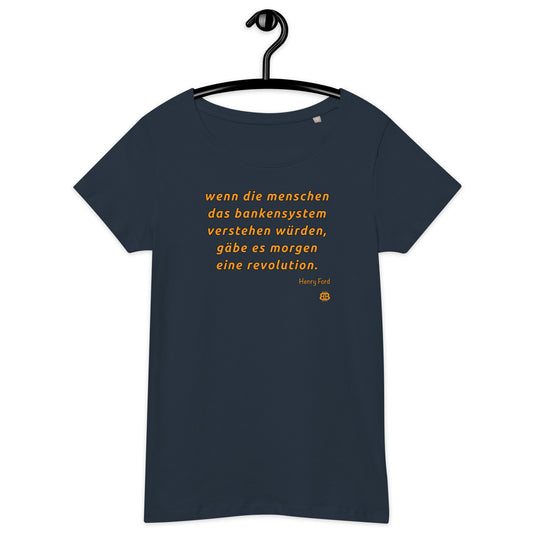 Damen-Bio-T-Shirt mit weitem Halsausschnitt und kurzen Ärmeln „Revolution_dt“