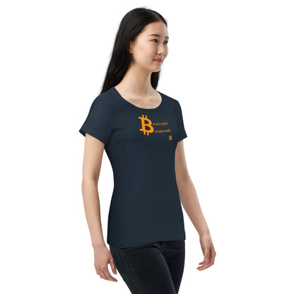 Women’s wide neck short sleeve organic t-shirt "Geld-Welt"