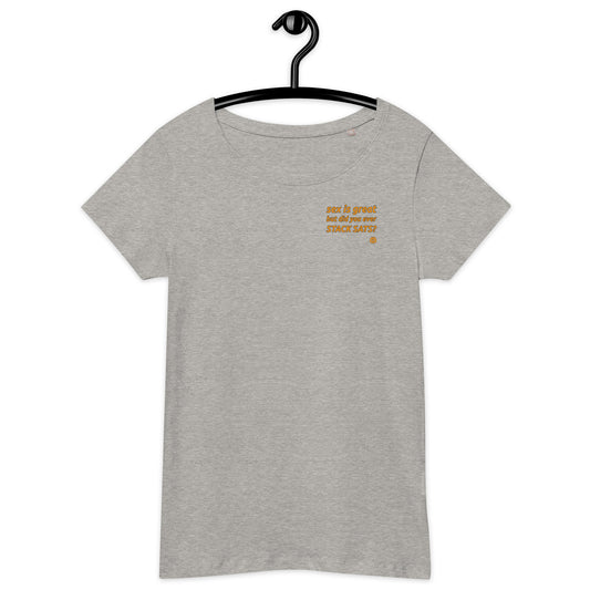 Damen-Bio-T-Shirt mit weitem Halsausschnitt und kurzen Ärmeln „Sex_sm“