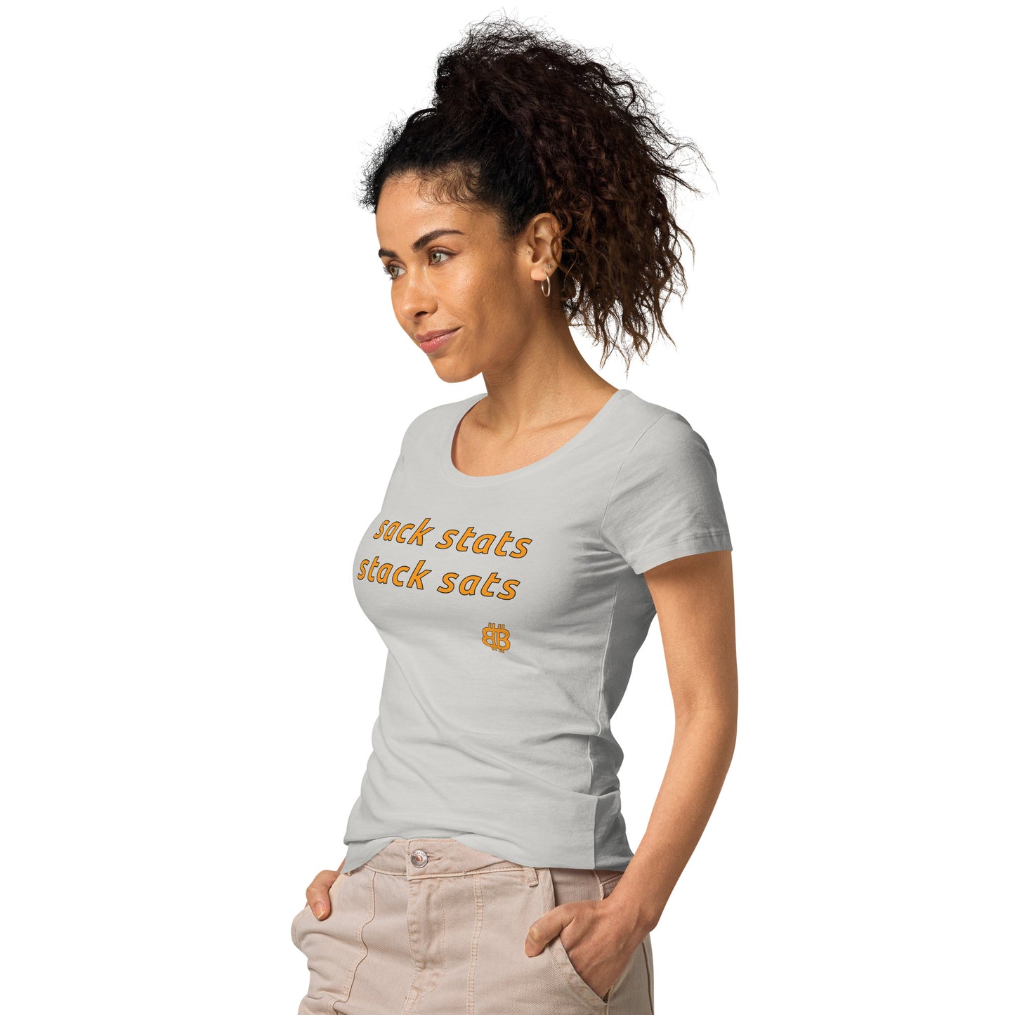 Camiseta mujer manga corta cuello ancho "SackStats"
