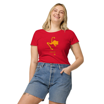 Camiseta orgánica de mujer con cuello ancho y manga corta "Toxić"